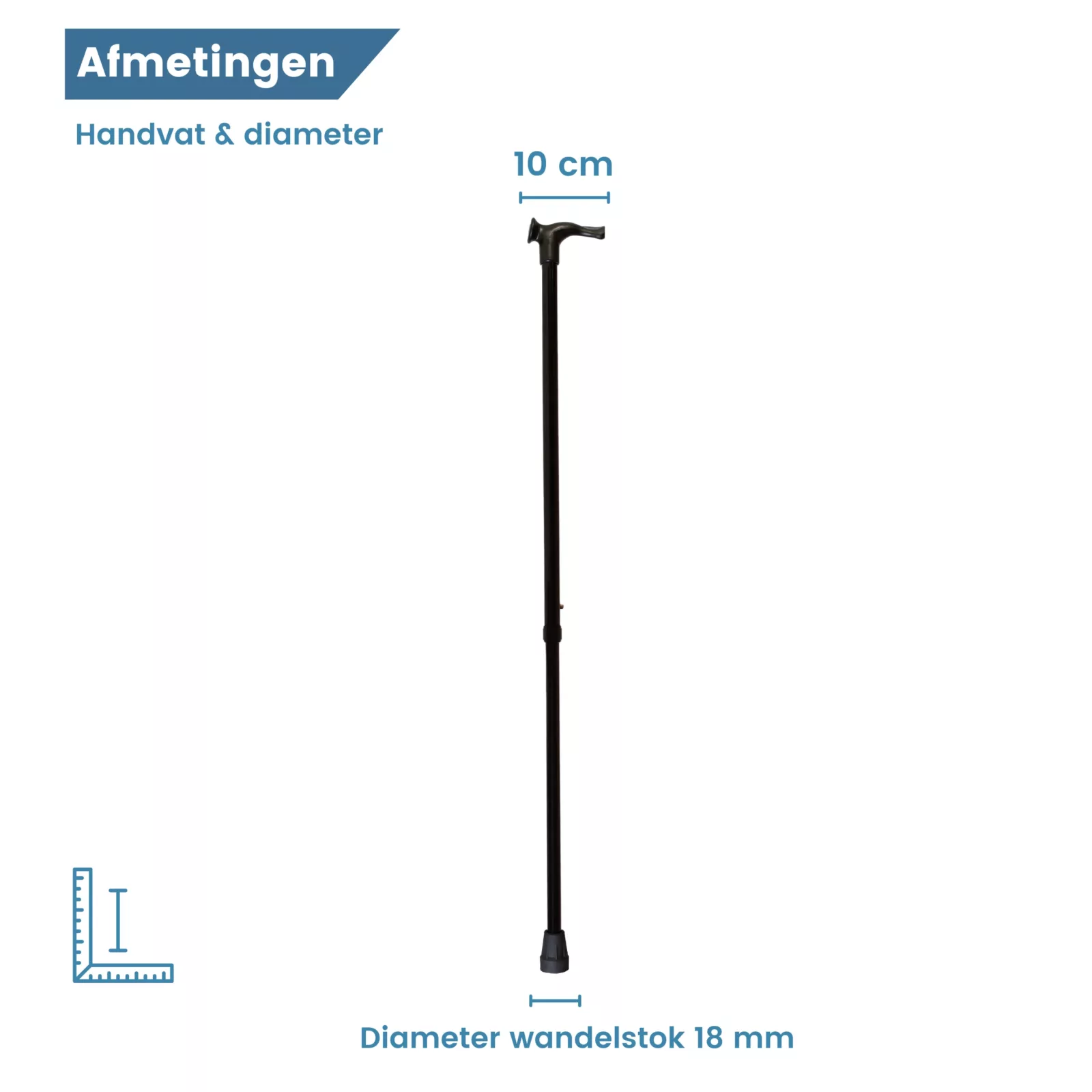 diameter wandelstok zwart ergonomisch rechtshandig