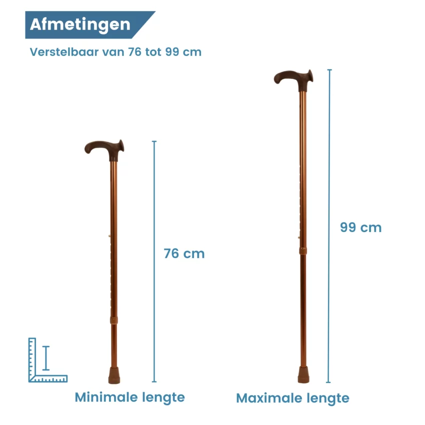 wandelstok ergonomisch relax-grip brons-linkshandig afmetingen