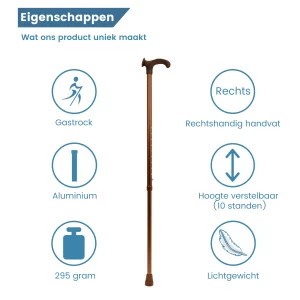 wandelstok ergonomisch relax-grip brons rechtshandig eigenschappen