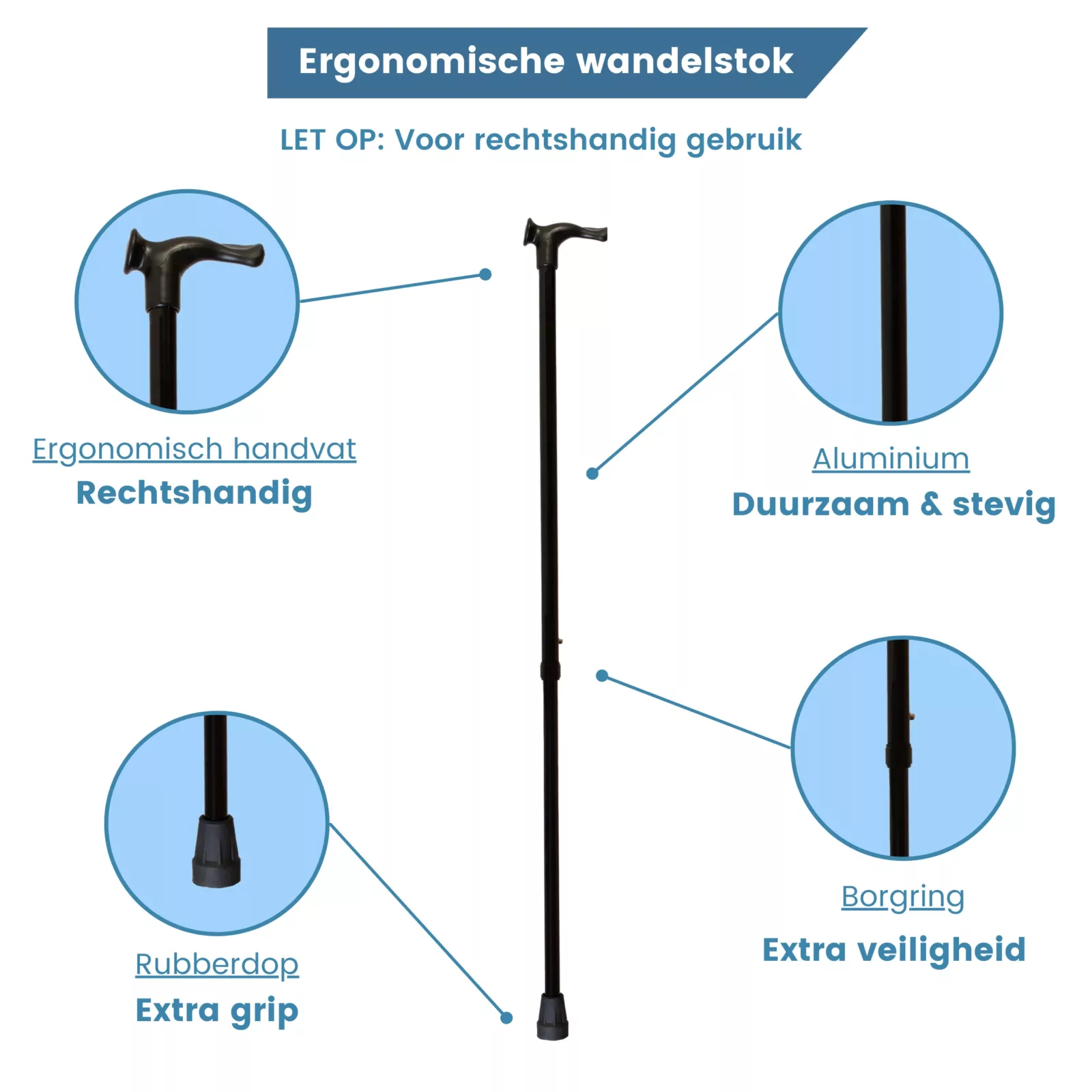 wandelstok ergonomisch relax grip zwart rechtshandig usp