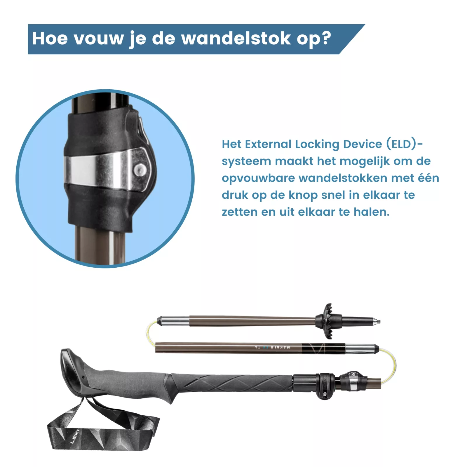 hoe vouw je de makalu trekkingstok op?