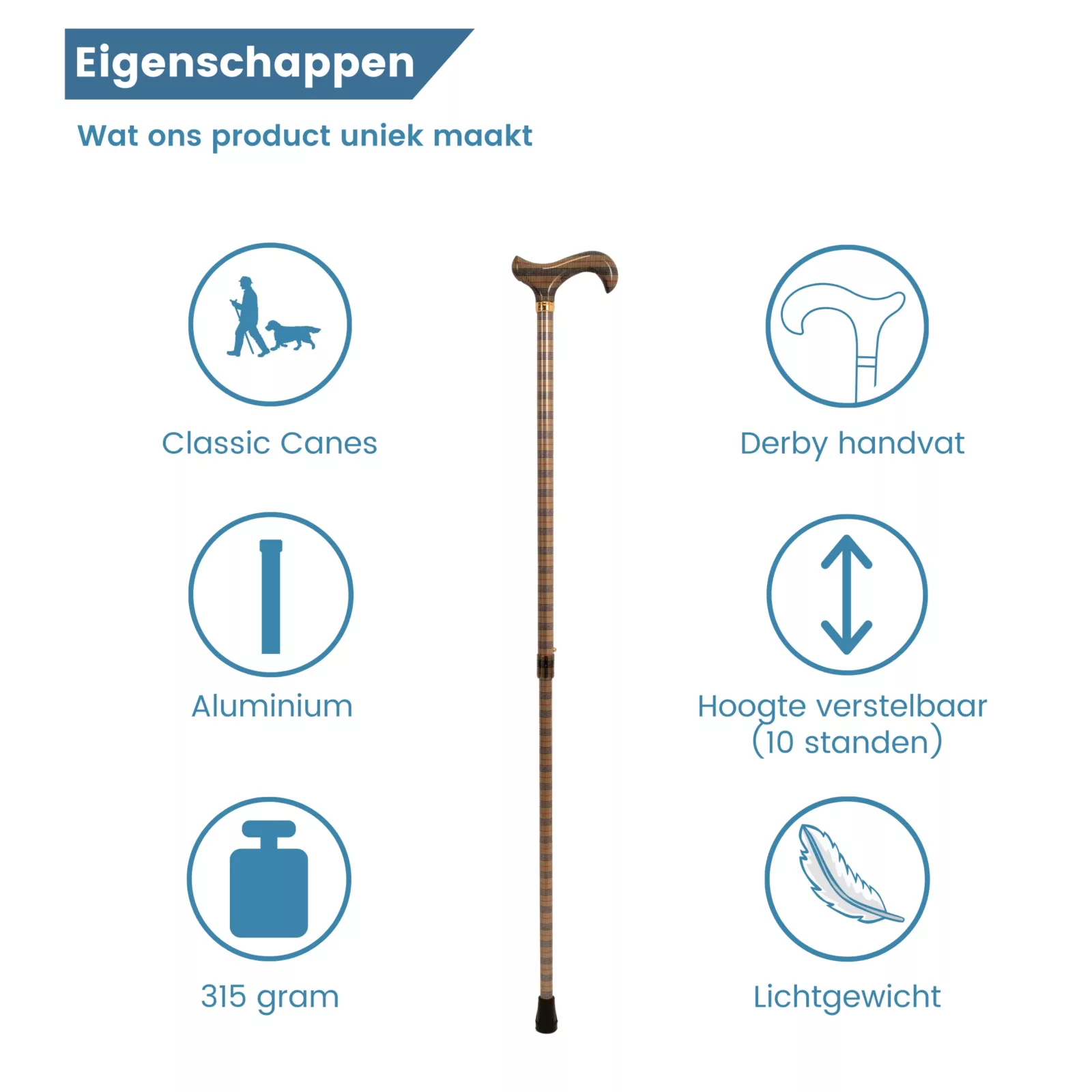 eigenschappen wandelstok wit met rood