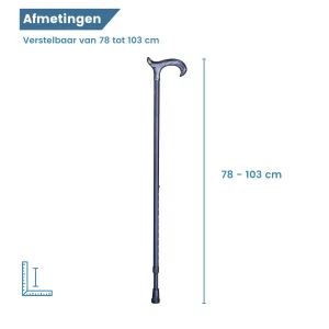 afmetingen zwart met acryl wandelstok