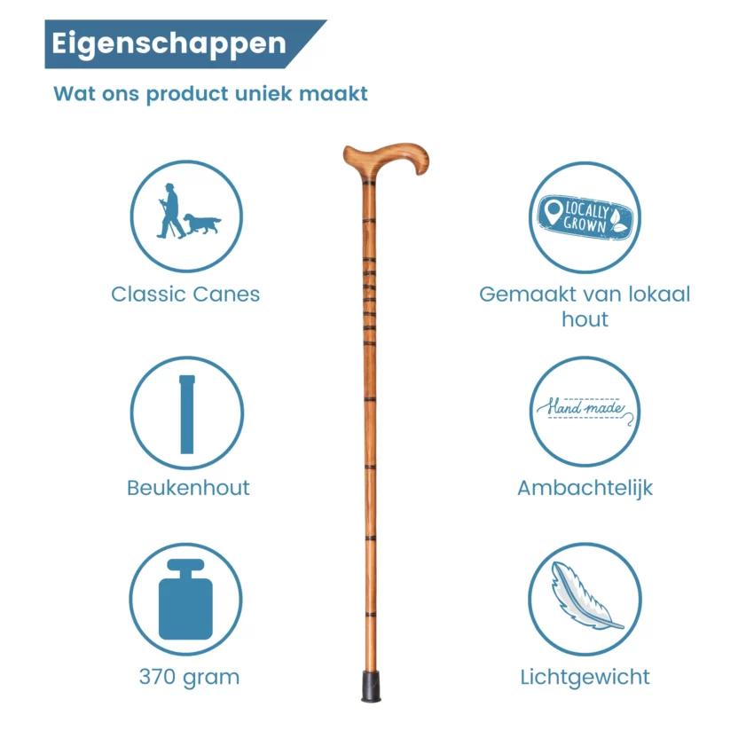 eigenschappen wandelstok met ingebrande ringen