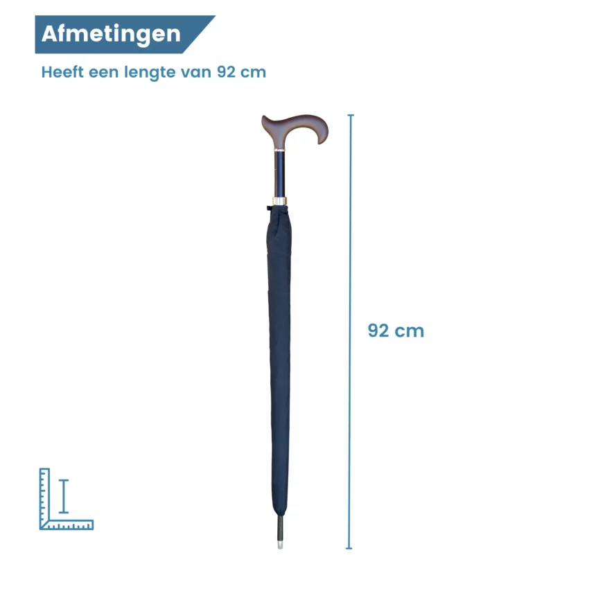 afmetingen wandelstok paraplu zwart soft touch derby handvat