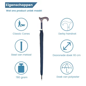 paraplu wandelstok met soft touch handvat eigenschappen