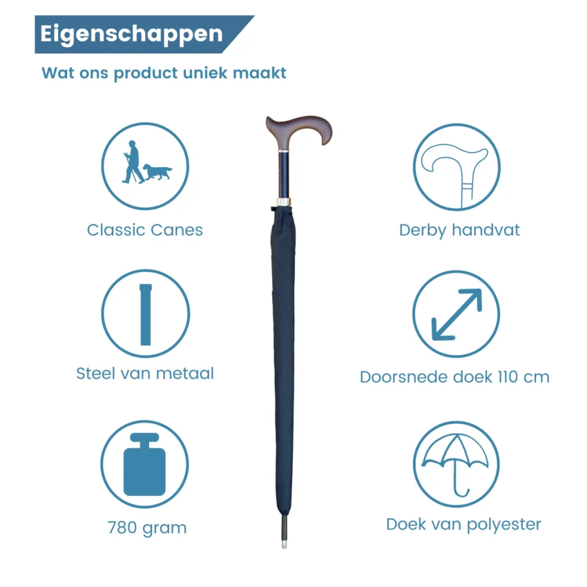 paraplu wandelstok met soft touch handvat eigenschappen