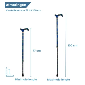 uitschuifbare wandelstok tartan blauw
