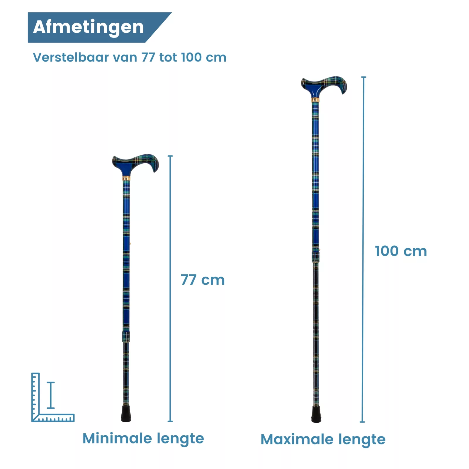 uitschuifbare wandelstok tartan blauw