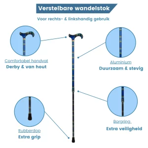 tartan blauw wandelstok usp