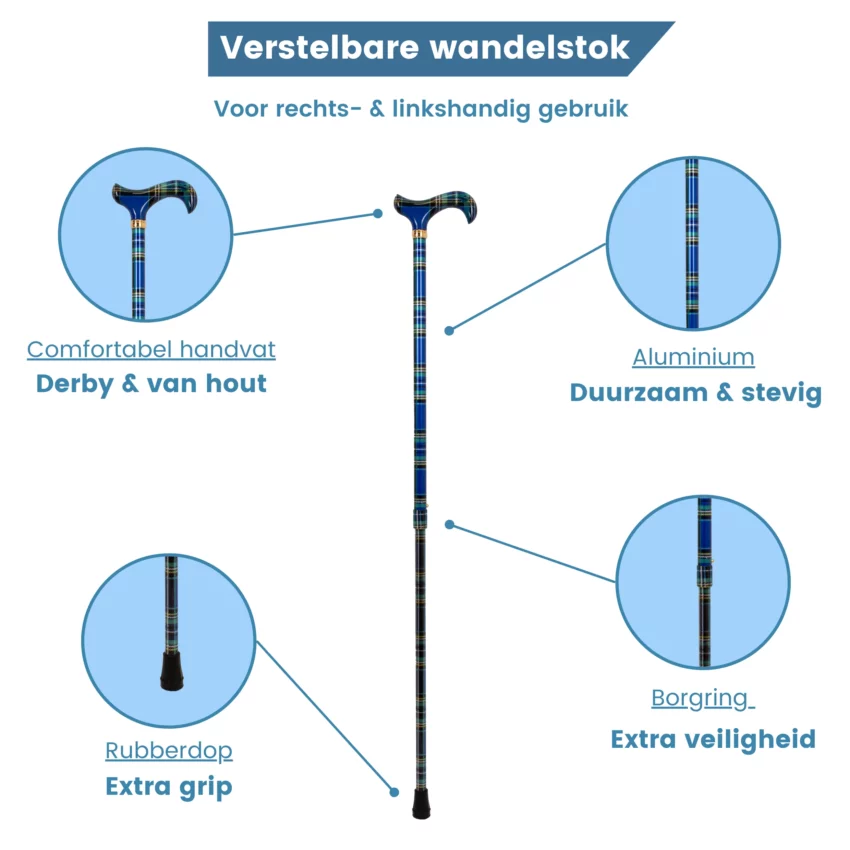 tartan blauw wandelstok usp