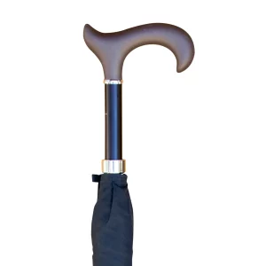 wandelstokken paraplu zwart met soft touch derby handvat