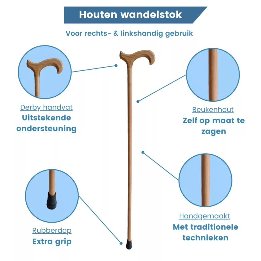 wandelstok beukenhout vrouwen 16 mm lichtbruin usp