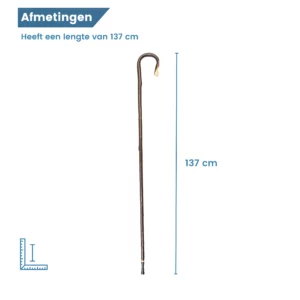 herdersstok kastanjehout met schors 137 cm afmetingen