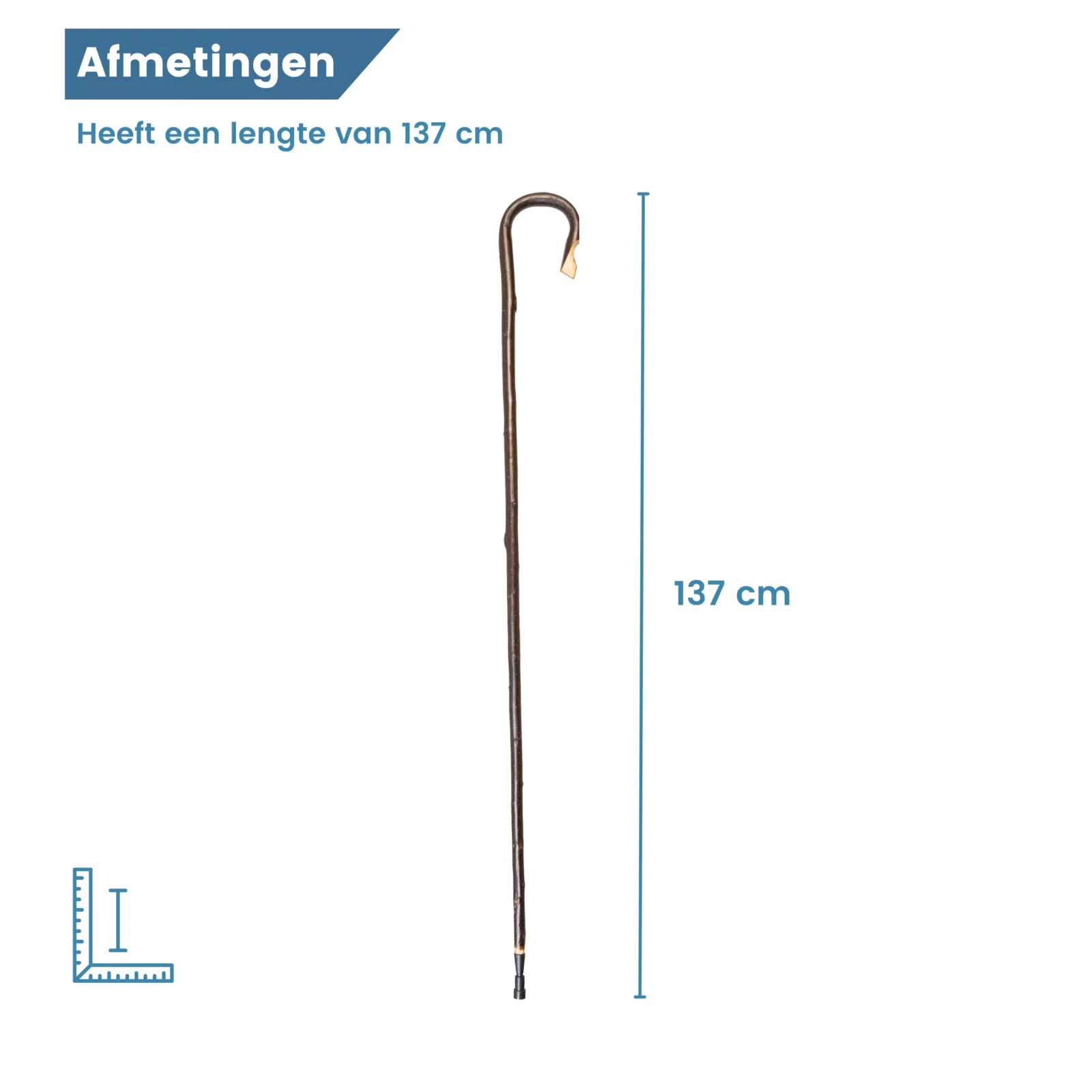 herdersstok kastanjehout met schors 137 cm afmetingen