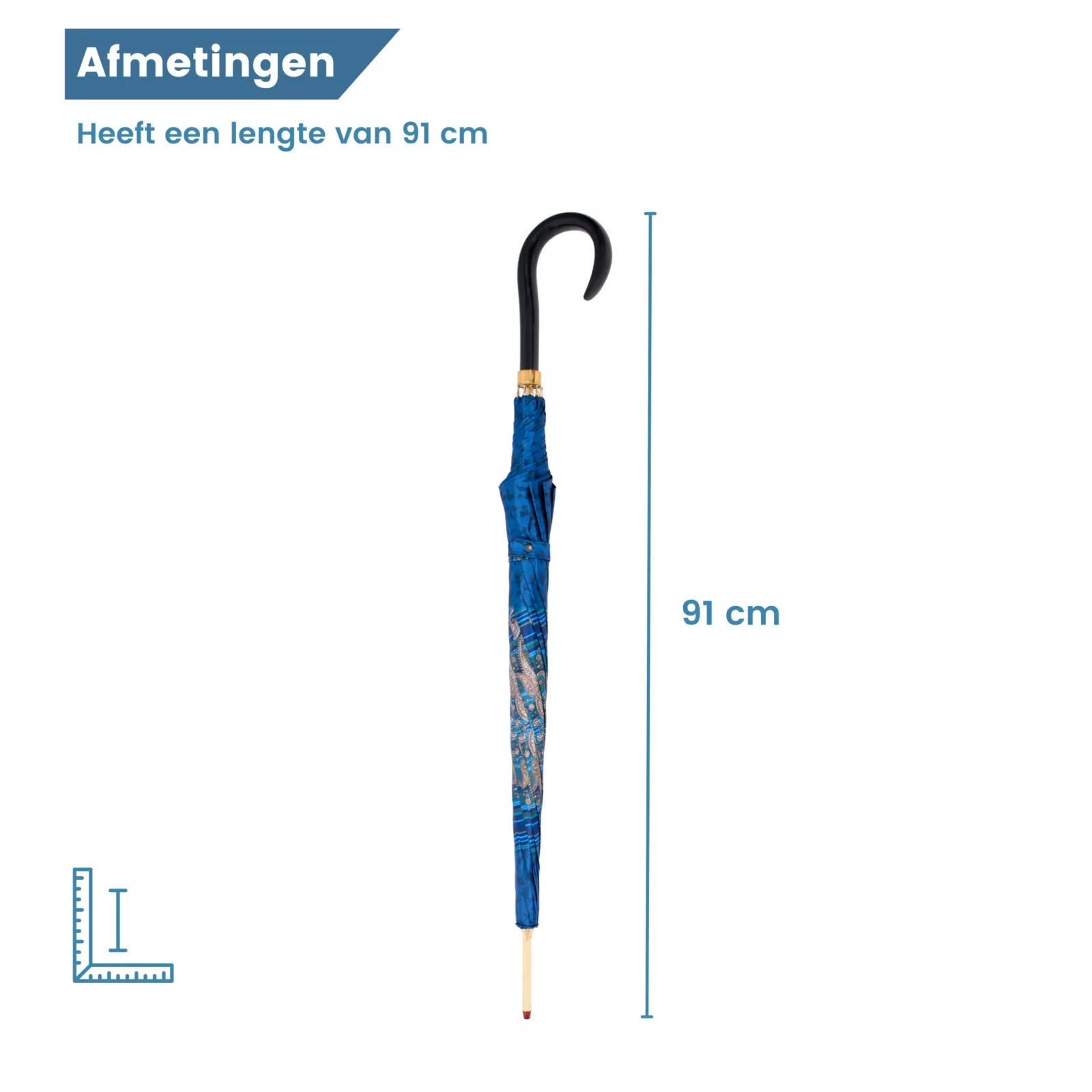 afmetingen paraplu Italiaanse satijn stof blauw