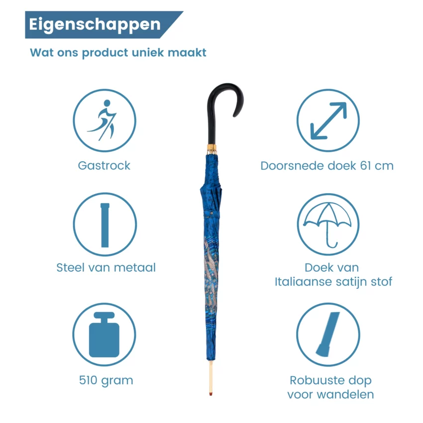 paraplu Italiaanse satijn stof blauw eigenschappen