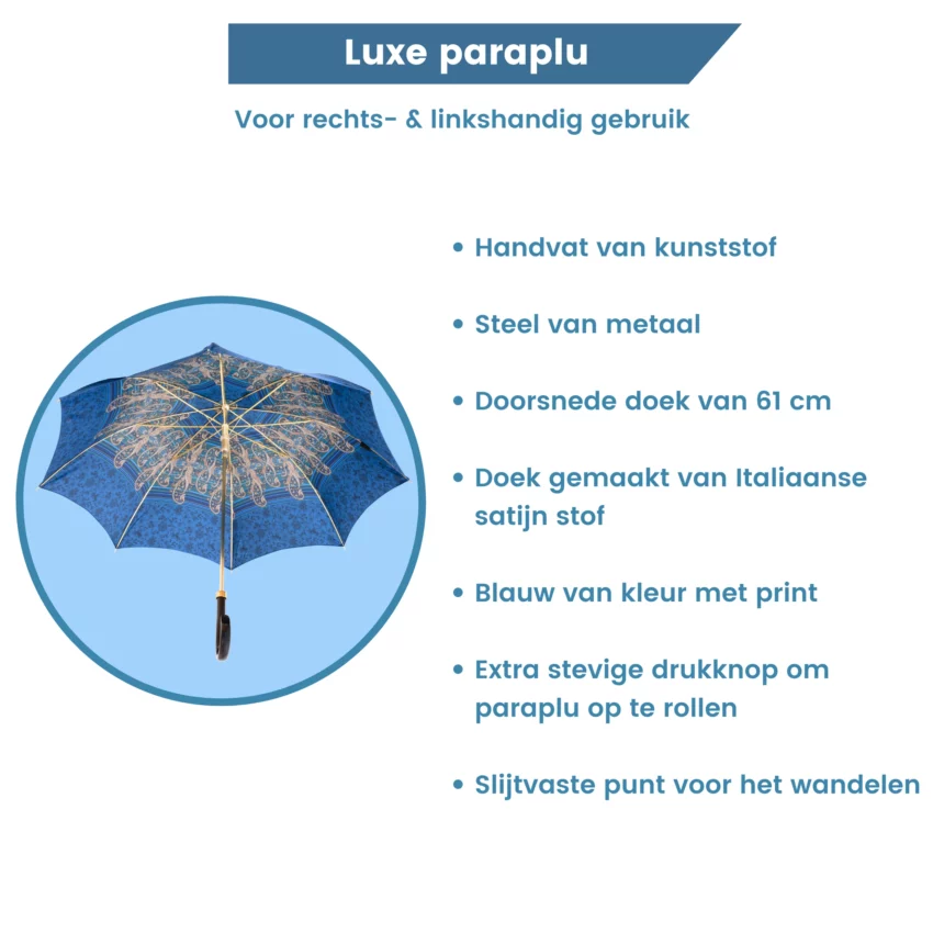 luxe paraplu extra informatie blauw
