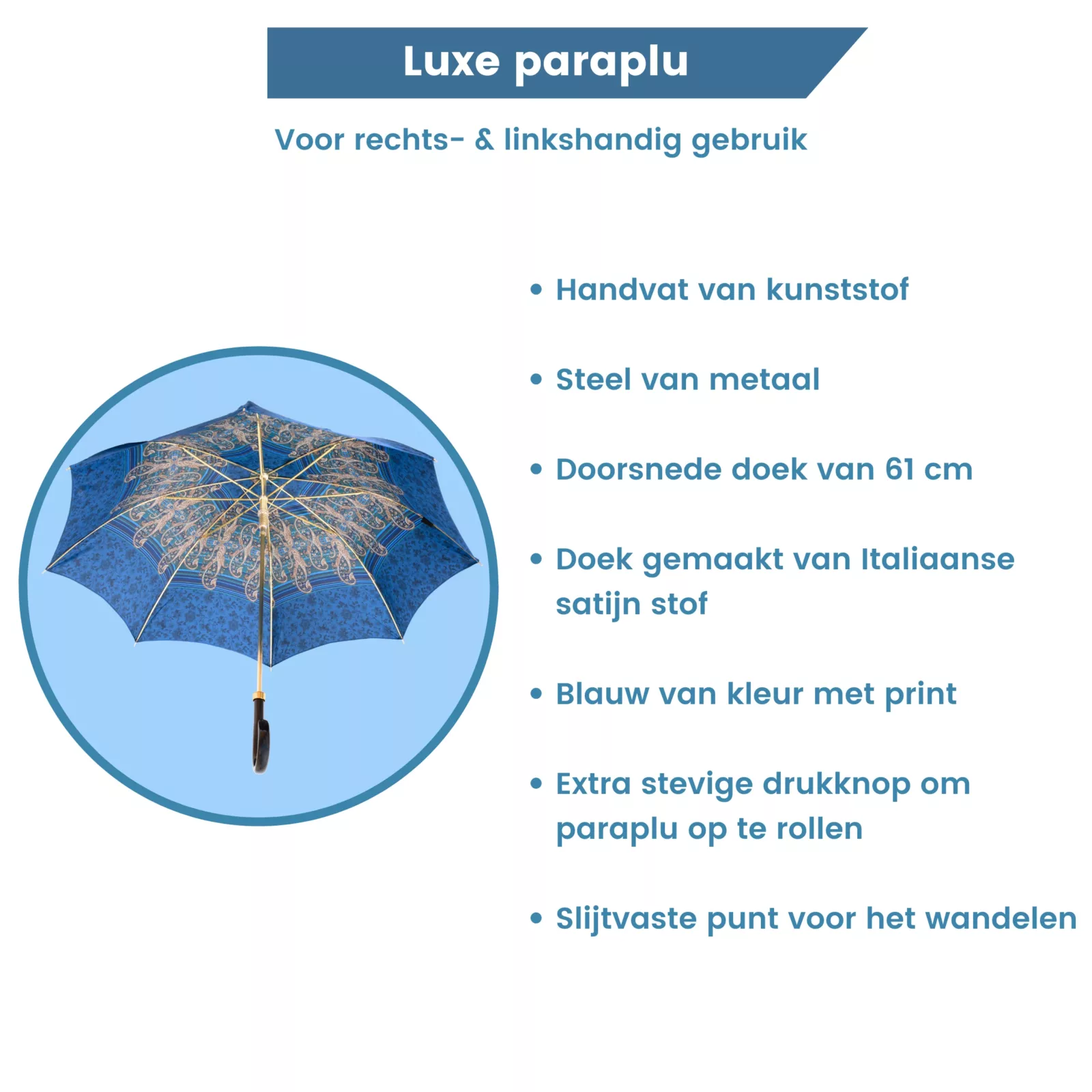 luxe paraplu extra informatie blauw