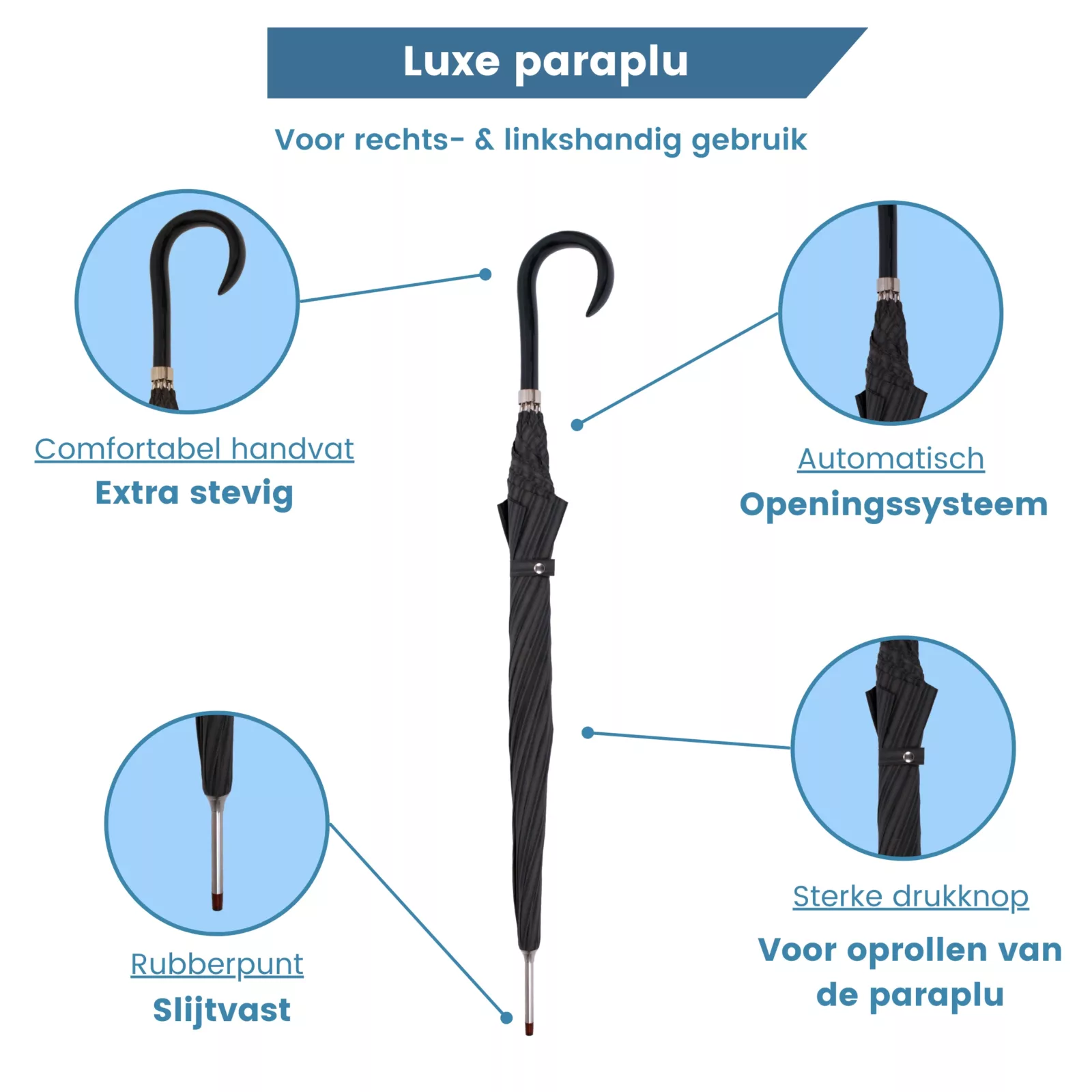 paraplu Italiaanse satijn stof donkergrijs ups