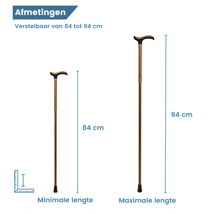 uitschuifbare wandelstok goud zacht handvat afmetingen