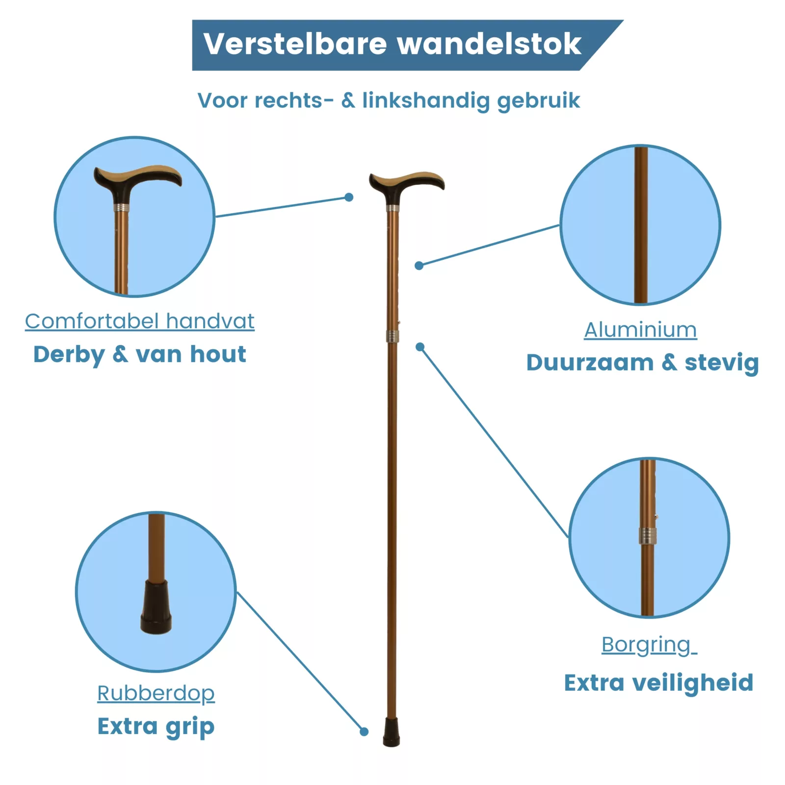 uitschuifbare wandelstok goud zacht handvat usp