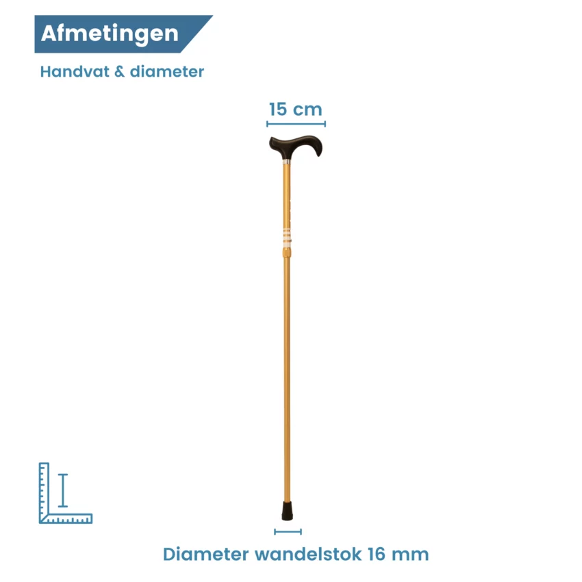 afmetingen handvat en diameter loopstok goud verstelbaar
