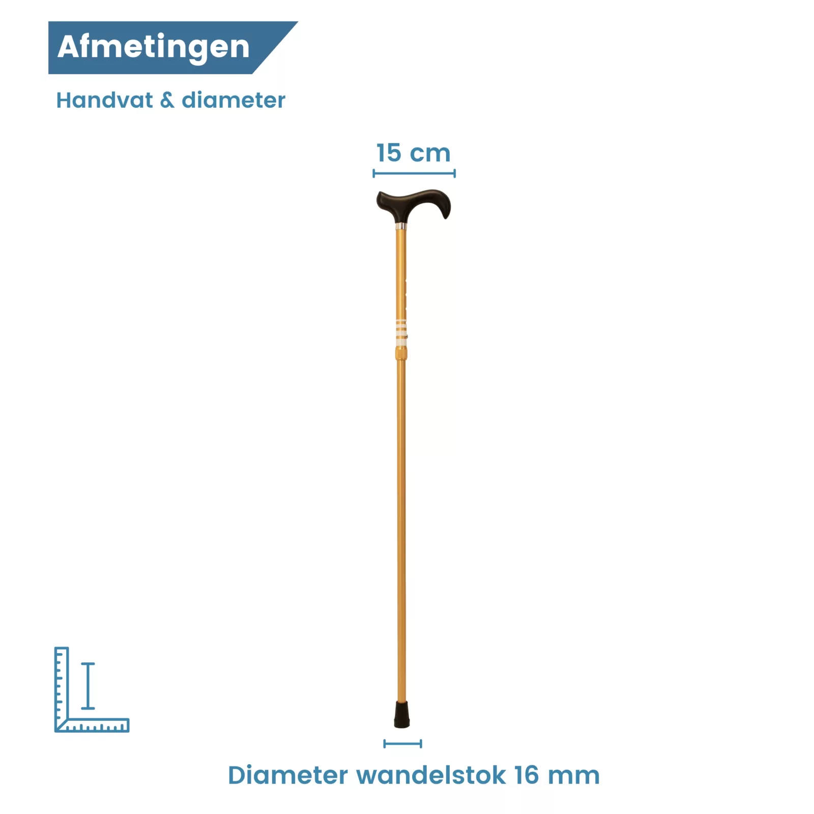 afmetingen handvat en diameter loopstok goud verstelbaar