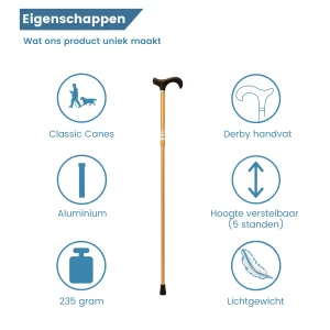 eigenschappen wandelstok uitschuifbaar ringel goud