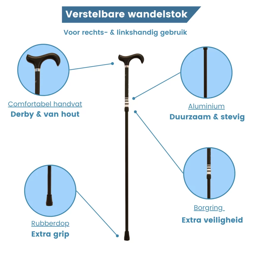 verstelbare wandelstok zwart ringel usp