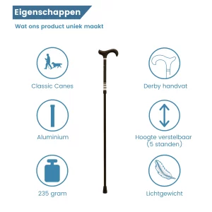 gastrock uitschuifbare wandelstok ringel zwart eigenschappen