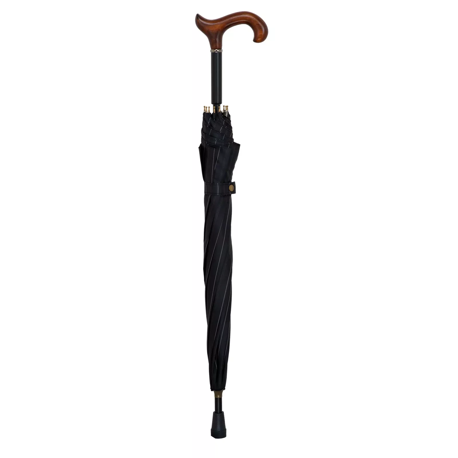 wandelstok paraplu 78 cm lang donkergrijs derby handvat bruin
