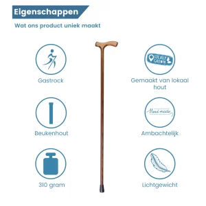 wandelstok beukenhout bruin Fritz handvat eigenschappen