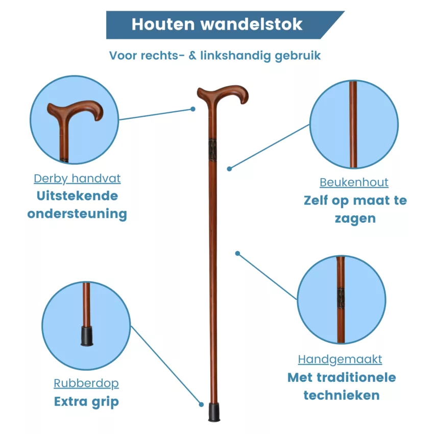 gastrock wandelstok beukenhout gefreesde kraag