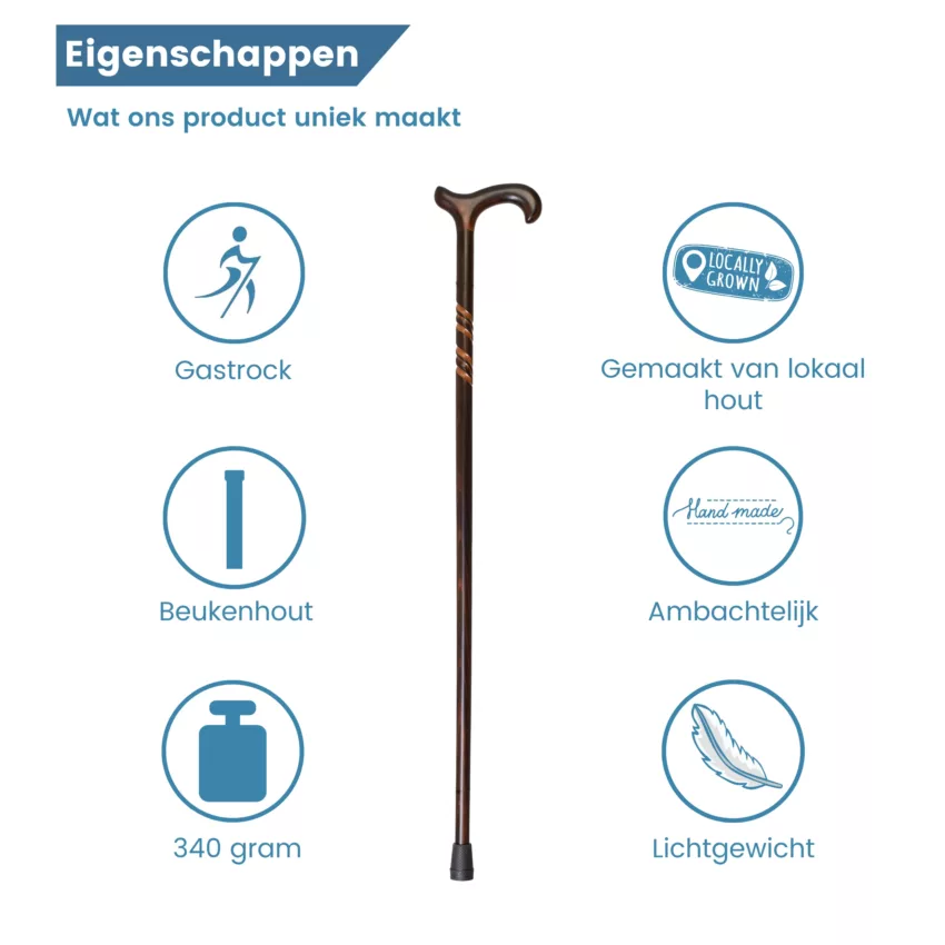 wandelstok beukenhout spiraal schaduw eigenschappen