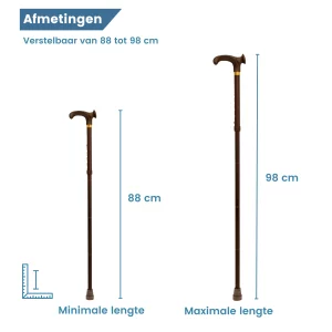wandelstok ergonomisch opvouwbaar relax-grip linkshandig afmetingen