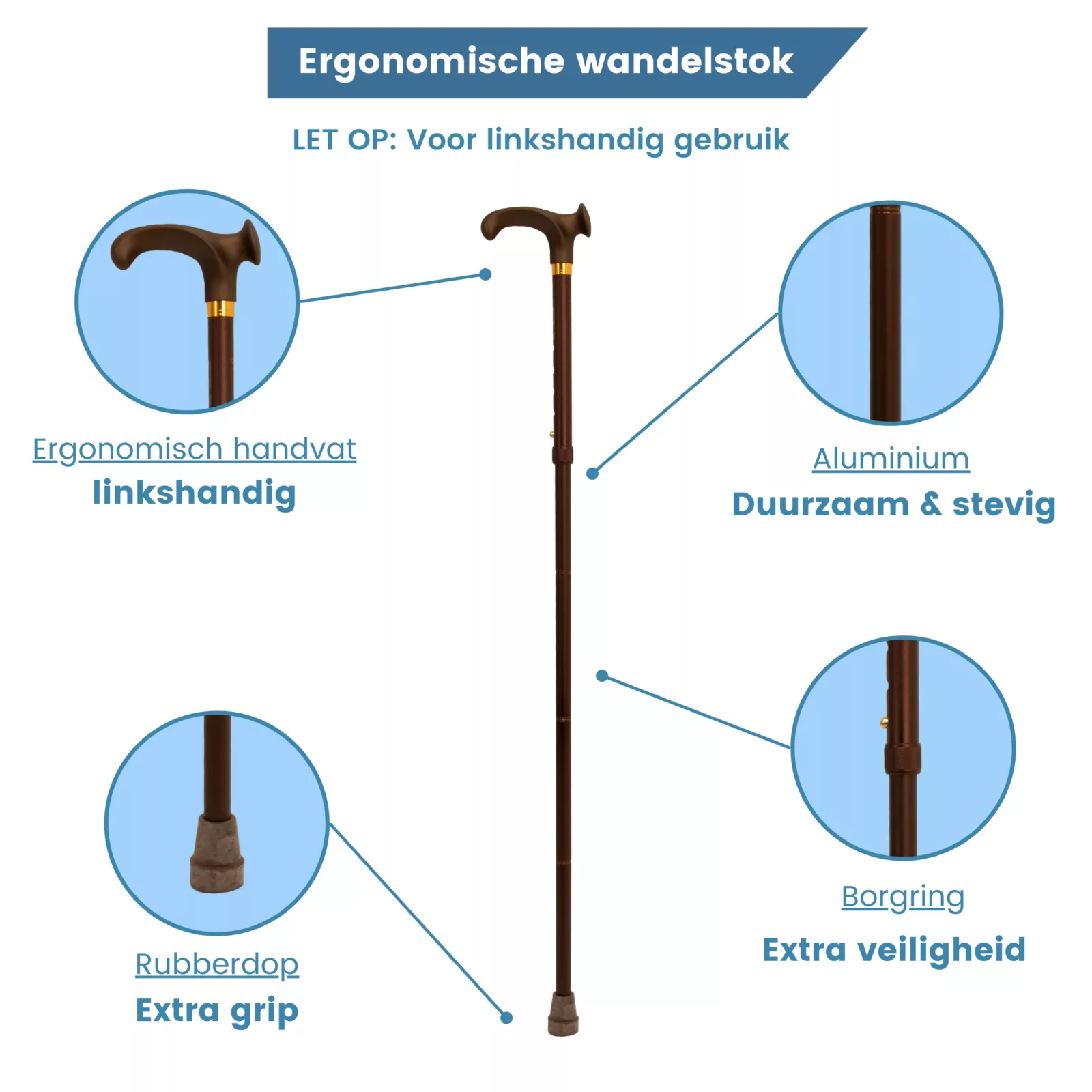 usp van wandelstok anatomisch opvouwbaar linkshandig