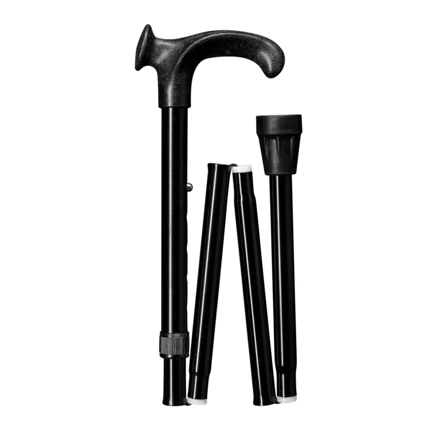 wandelstok ergonomisch opvouwbaar zwart met relax grip rechts