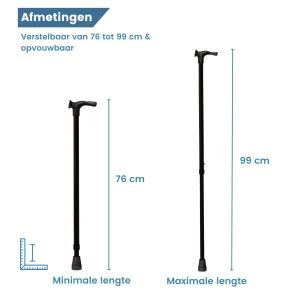 wandelstok met ergonomisch met relax grip in het zwart afmetingen