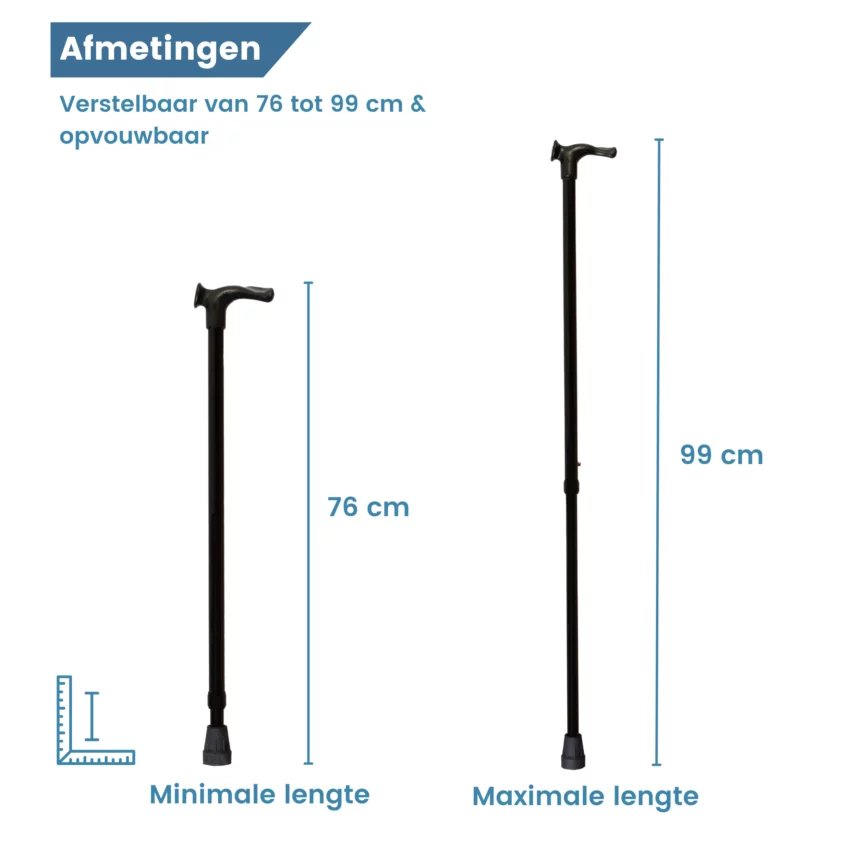 wandelstok met ergonomisch met relax grip in het zwart afmetingen