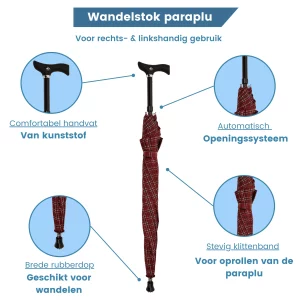 wandelstok paraplu rood wit ruit usp
