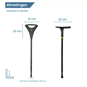 gastrock wandelstok met zitje flipstick walker zwart afmetingen