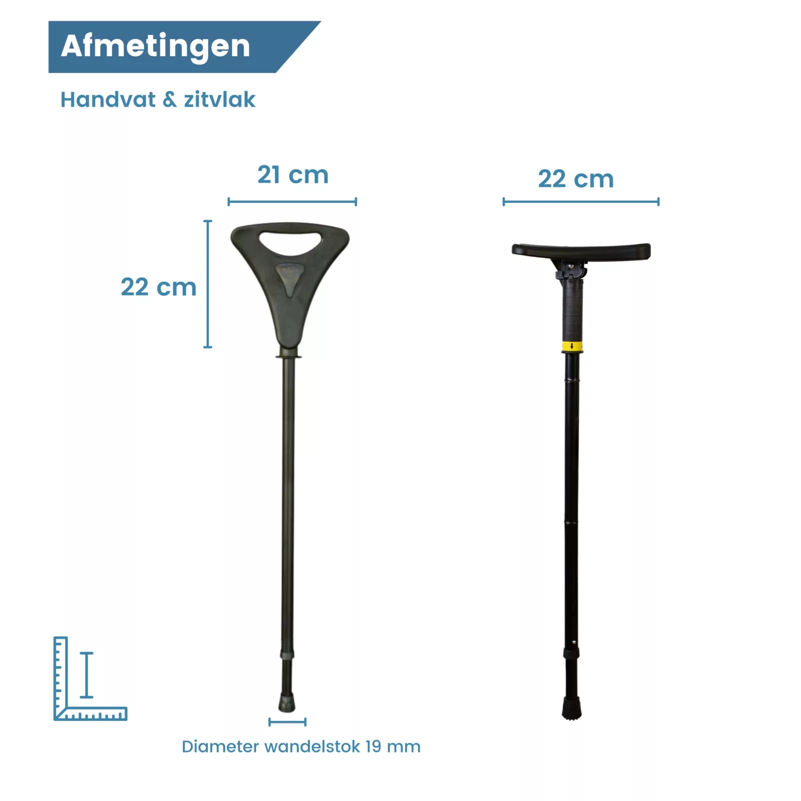 gastrock wandelstok met zitje flipstick walker zwart afmetingen
