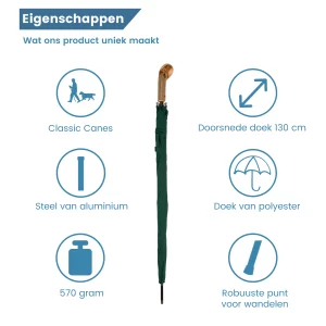 golfparaplu elite rustieke knop handgreep groen eigenschappen