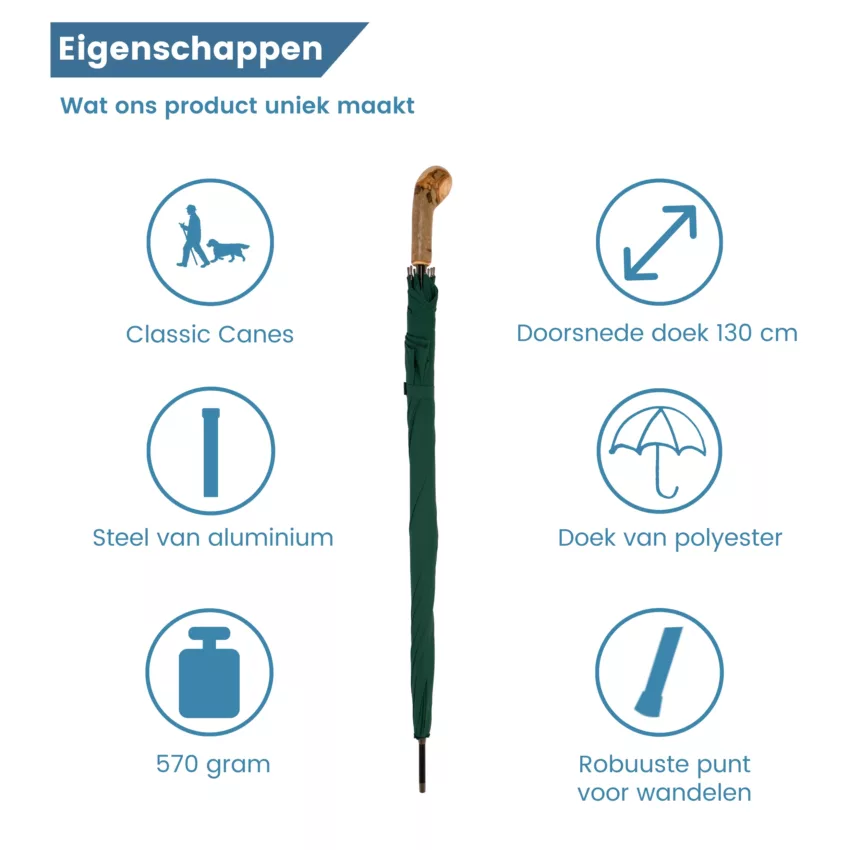 golfparaplu elite rustieke knop handgreep groen eigenschappen