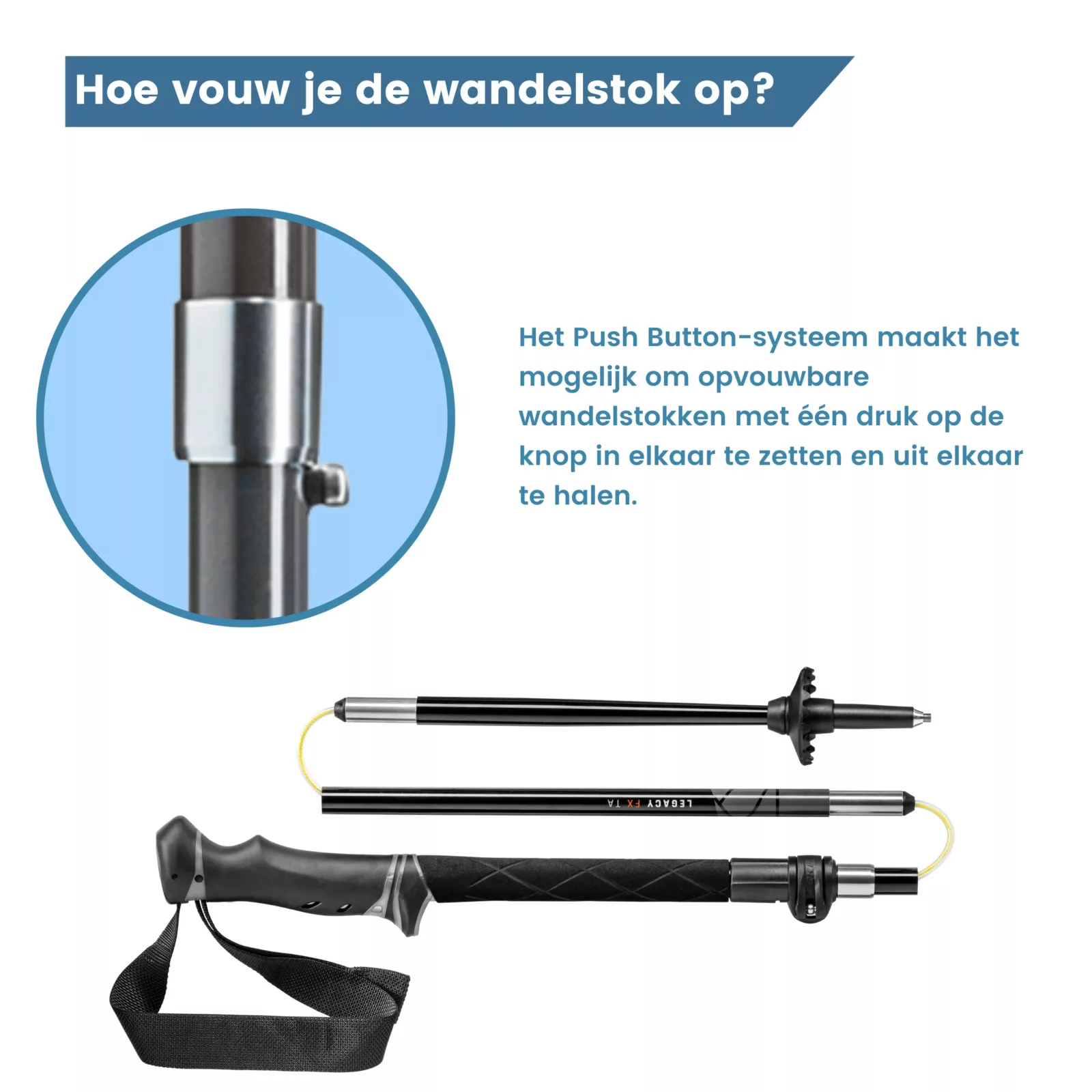 hoe vouw je de wandelstok op?