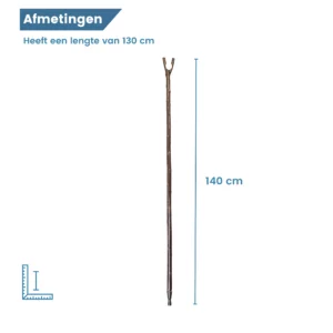 jachtstok kastanje hout met schors duimgrip afmetingen