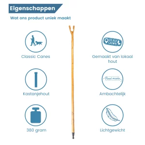 jachtstok kastanjehout 122 cm eigenschappen