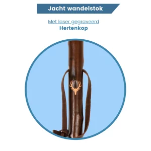 kastanjehout jachtstok hert gewei gegraveerd