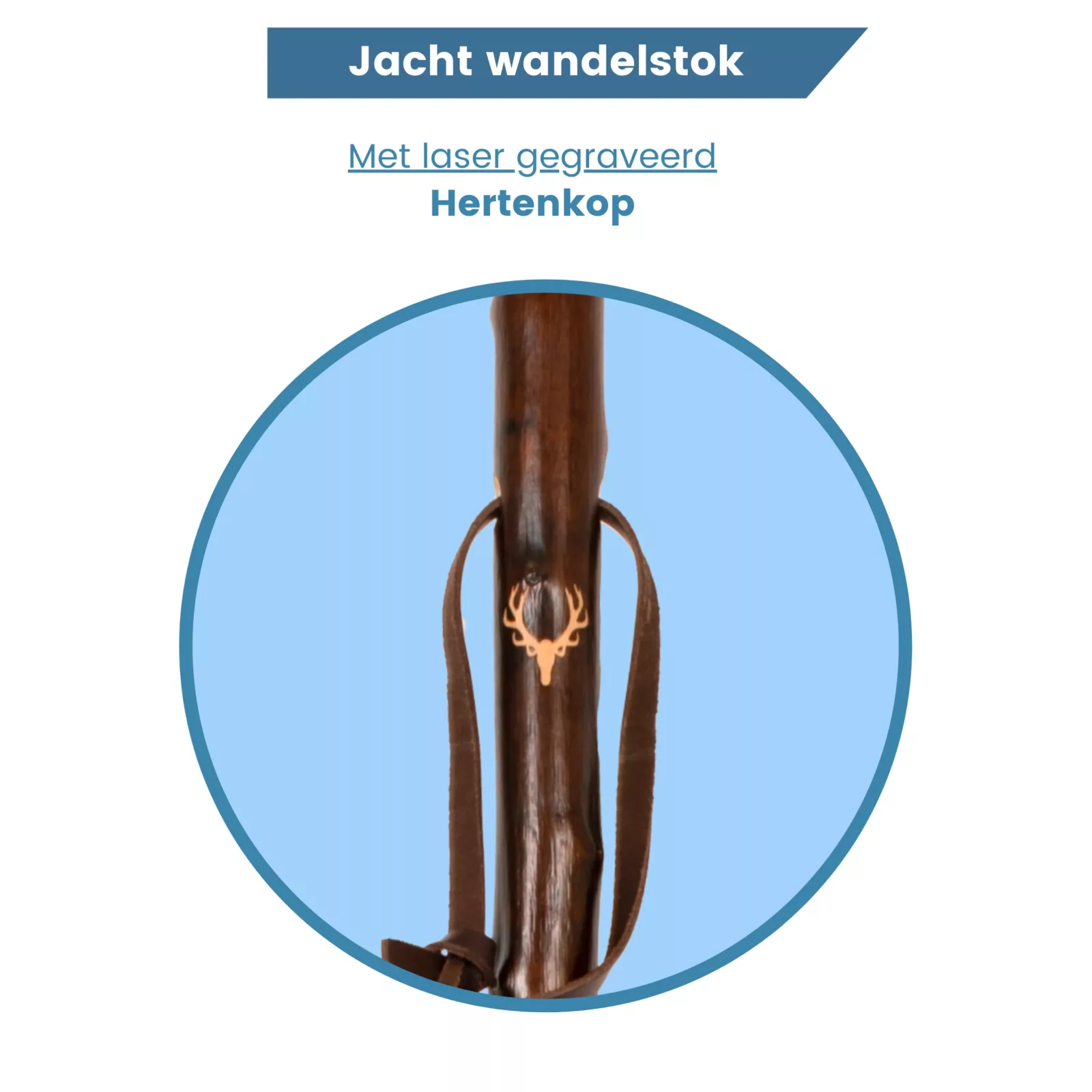 kastanjehout jachtstok hert gewei gegraveerd